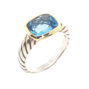 David Yurman blue Topaz SS and 14k gold ring
